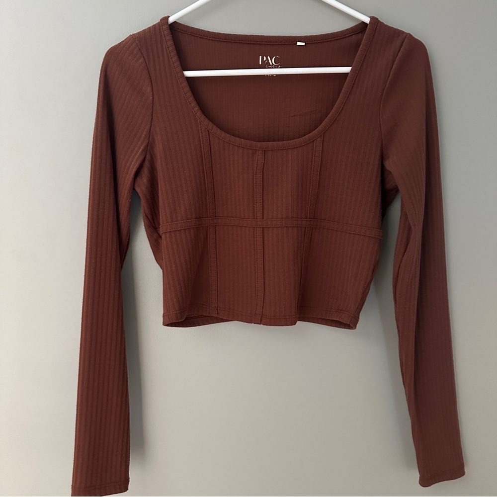 PacSun Brown Science Long Sleeve Bustier Top small